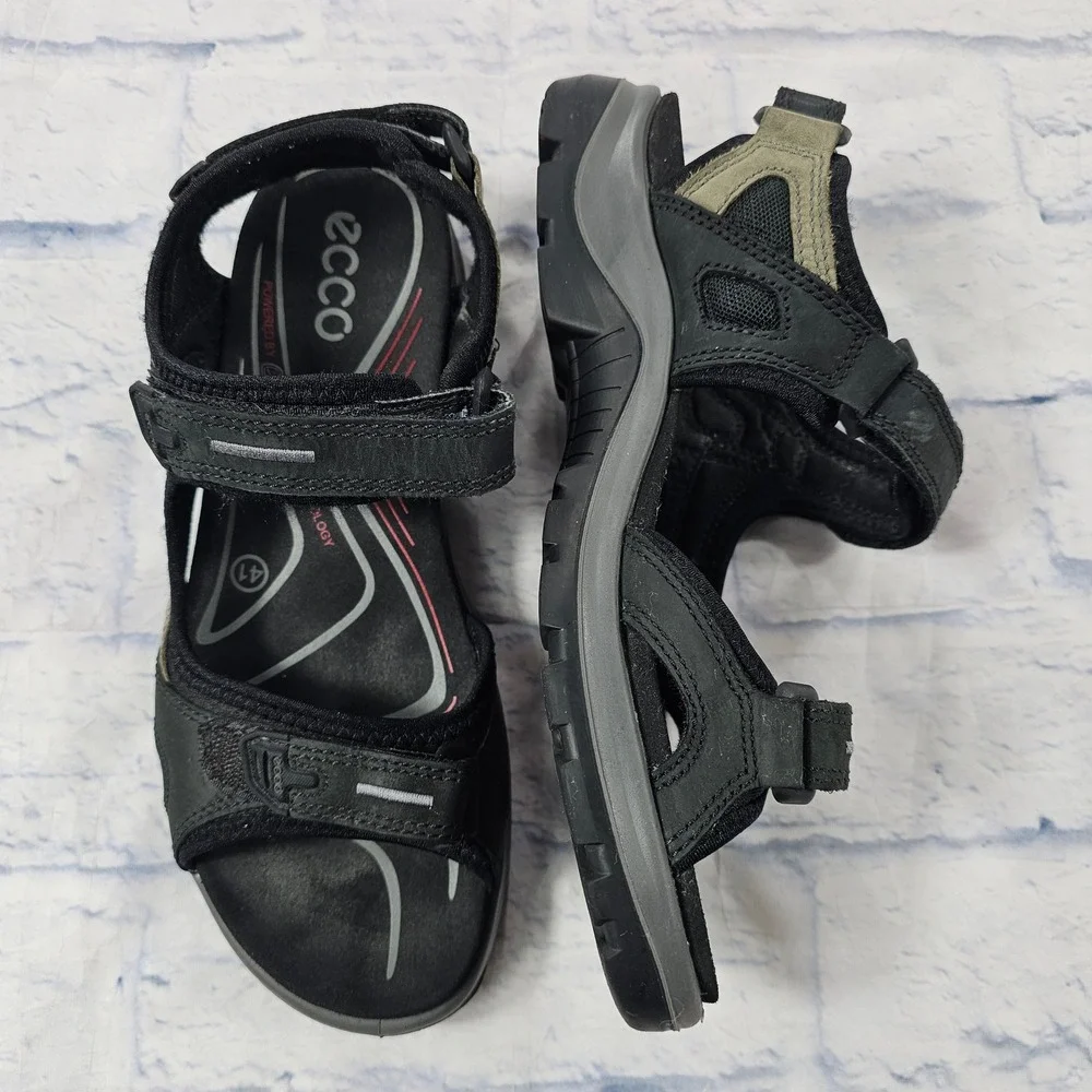 ECCO Yucatan Sport Sandals Womens 41 10-10.5 Black Grey Leather Hiking Trail